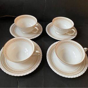 Set Of 4 Vintage Cups And Saucers Franconia Selb Bavaria Germany White Gold